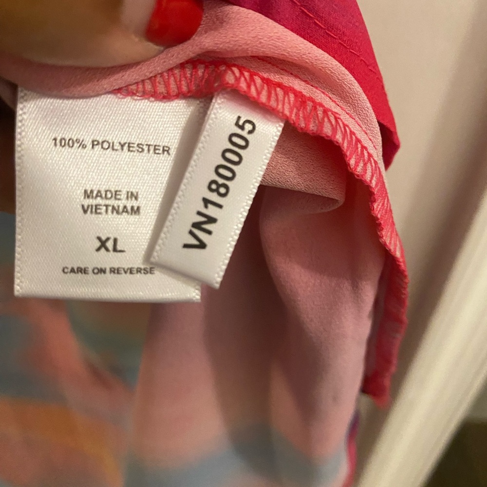 New York & Company Bright Multicolor Watercolor Short Sleeve Blouse - Picture 3 of 5